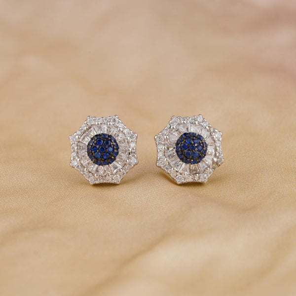 The Starry Night Round Diamond Silver Earrings