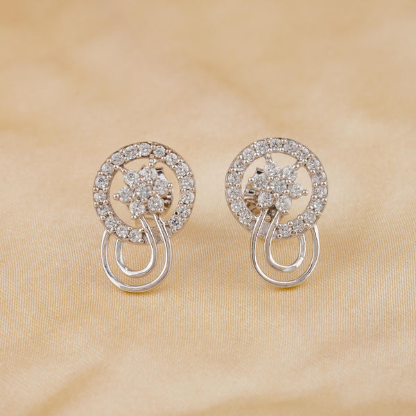 The Swirl Round Diamond Silver Earrings