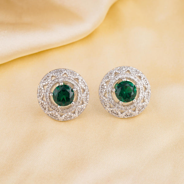The Siria Round Diamond Silver Earrings