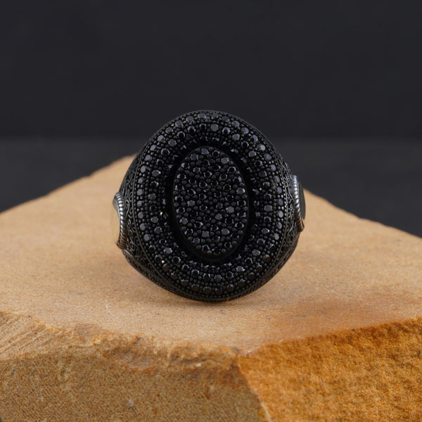 The Black Round Diamond Silver Ring