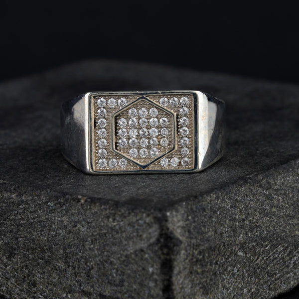 The Hexagon Diamond Silver Ring