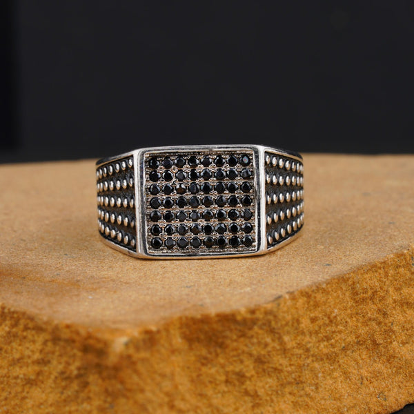 The Black & White Square Diamond Silver Ring