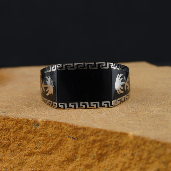 The Coconut tree black pearl Diamond Silver Ring
