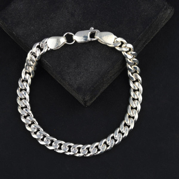 Small Cuban Link Chain Sterling Silver Men's Biker Bracelet