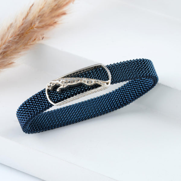 The Loin Silver brooch Diamond Blue lather Bracelet