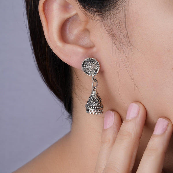 Silver Tone Tribal Jhumki Earrings