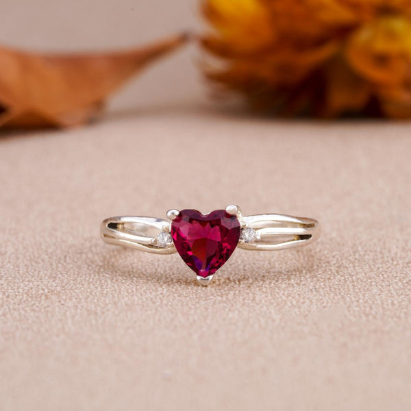 The Heart Dark Pink Diamond Silver Ring