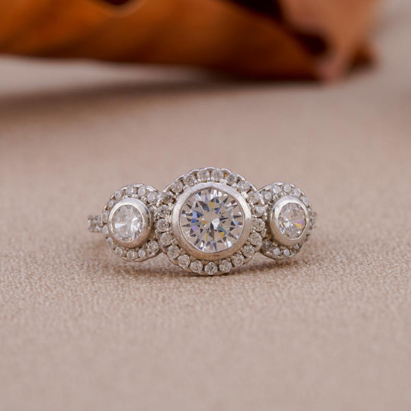 The Three Flower Diamond Silver Ring